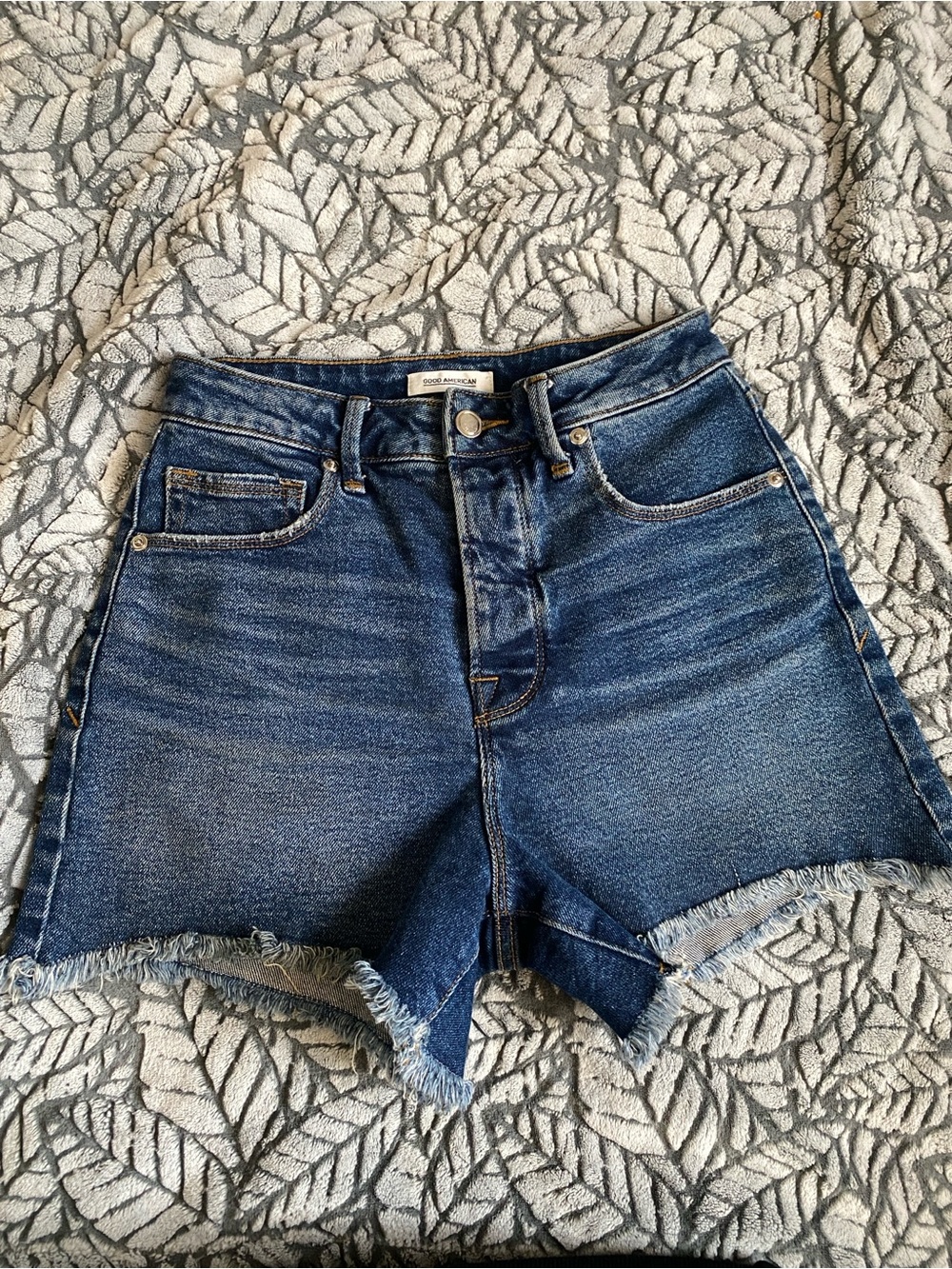 Good American Dark Blue High-Rise Denim Shorts